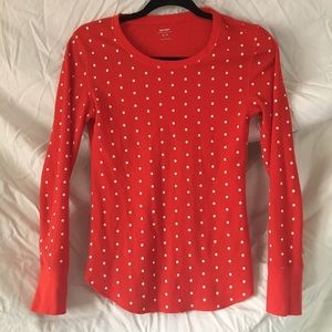 Red polka dot waffle long sleeve